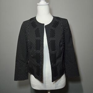 Cabi Black White Polka Dot Jacquard Jacket‎ Blazer Size 4 Style 5156 Collarless